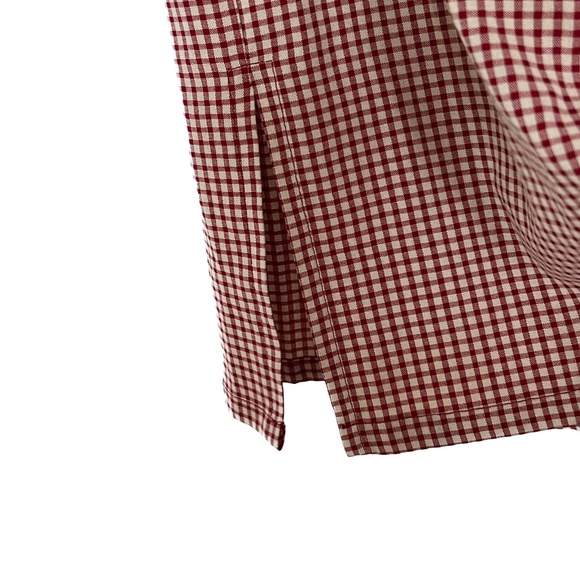 YESSICA Skirt Full Pleated Midi Red Cream Check Sz 42 Button Up Pockets Vintage - Picture 4 of 7